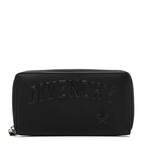 GIVENCHY Calfskin Logo Star Embossed Zip Around Wallet